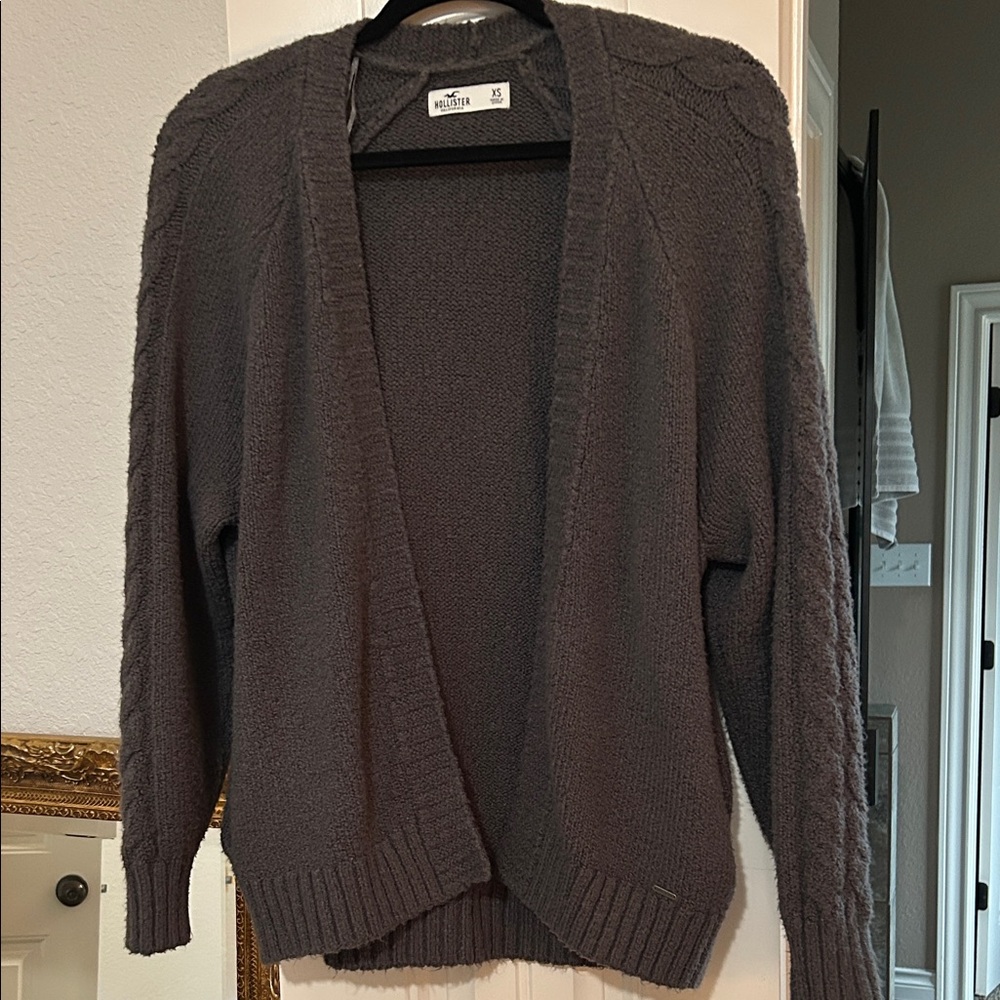 Hollister Dark Gray Open-Front Cable Sleeve Cardigan